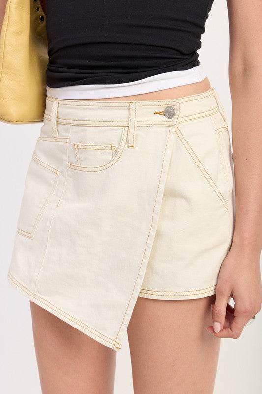 ASYMMETRICAL FOLD OVER DENIM SKORT - Shop Style & More | Fresh Looks, Everyday Deals & Free Shipping