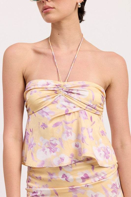 FLORAL STRAPLESS RUCHED HALTER TOP - Shop Style & More | Fresh Looks, Everyday Deals & Free Shipping