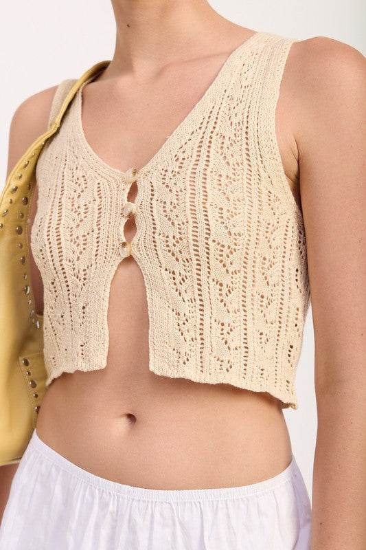 CROCHET BUTTON FRONT VEST TOP - Shop Style & More | Fresh Looks, Everyday Deals & Free Shipping