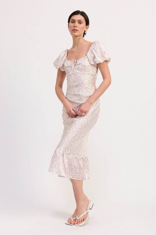 FLORAL PUFF SLEEVE MIDI DRESS - Shop Style & More | Fresh Looks, Everyday Deals & Free Shipping