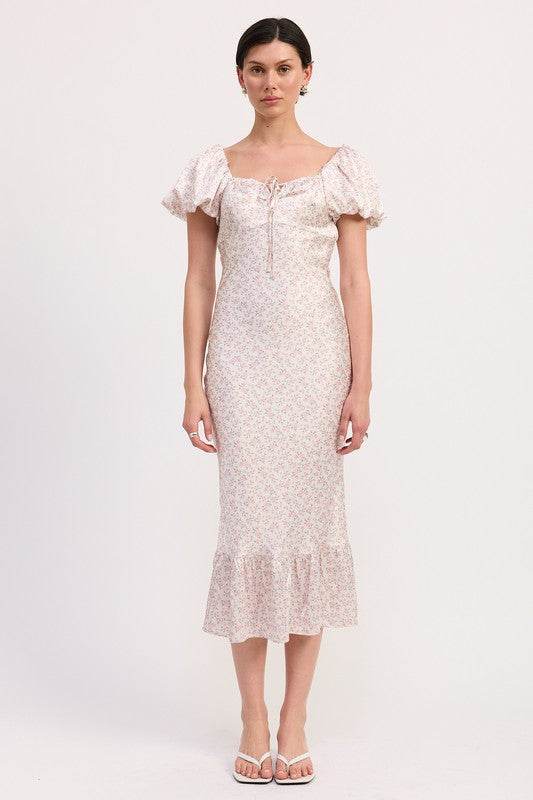 FLORAL PUFF SLEEVE MIDI DRESS - Shop Style & More | Fresh Looks, Everyday Deals & Free Shipping