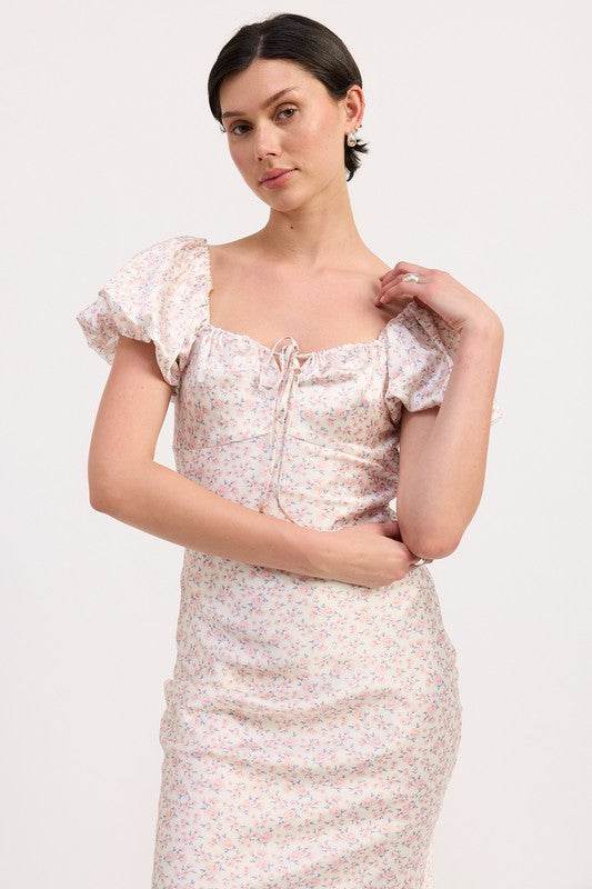 FLORAL PUFF SLEEVE MIDI DRESS - Shop Style & More | Fresh Looks, Everyday Deals & Free Shipping