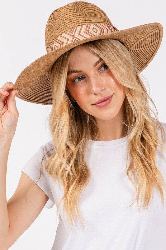 Aztec Jacquard Ribbon Straw Fedora Hat - Shop Style & More | Fresh Looks, Everyday Deals & Free Shipping