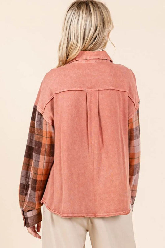 Mittoshop Button Down Contrast Plaid Patchwork Shacket - Shop Style & More | Fresh Looks, Everyday Deals & Free Shipping