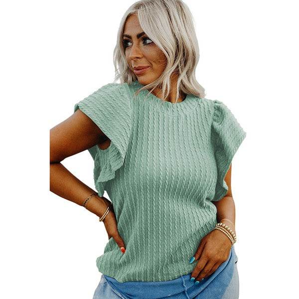 Solid Color Textured Flutter Sleeve Top - Shop Style & More | Fresh Looks, Everyday Deals & Free Shipping
