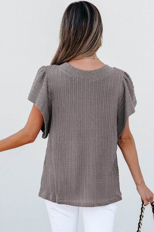 Solid Color Textured Flutter Sleeve Top - Shop Style & More | Fresh Looks, Everyday Deals & Free Shipping