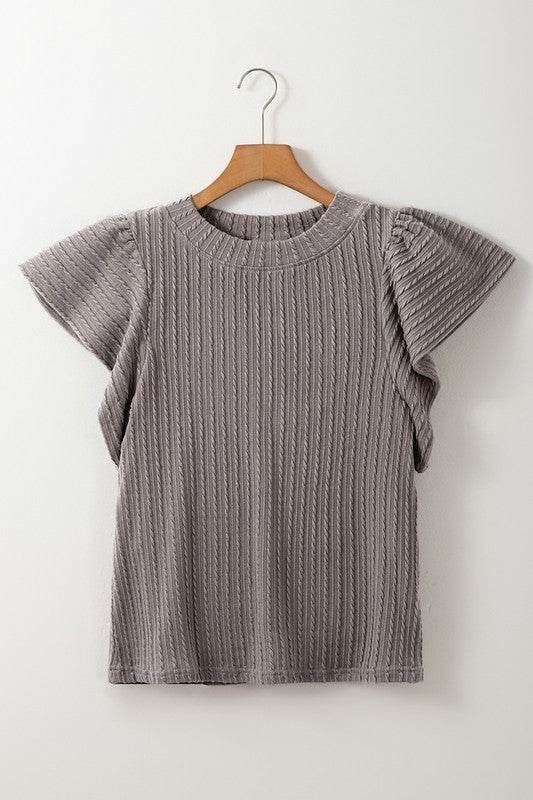 Solid Color Textured Flutter Sleeve Top - Shop Style & More | Fresh Looks, Everyday Deals & Free Shipping
