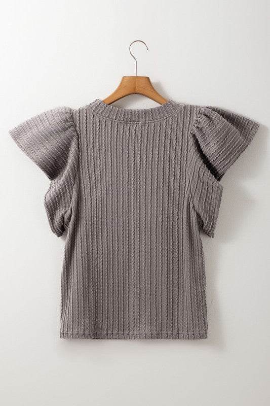 Solid Color Textured Flutter Sleeve Top - Shop Style & More | Fresh Looks, Everyday Deals & Free Shipping