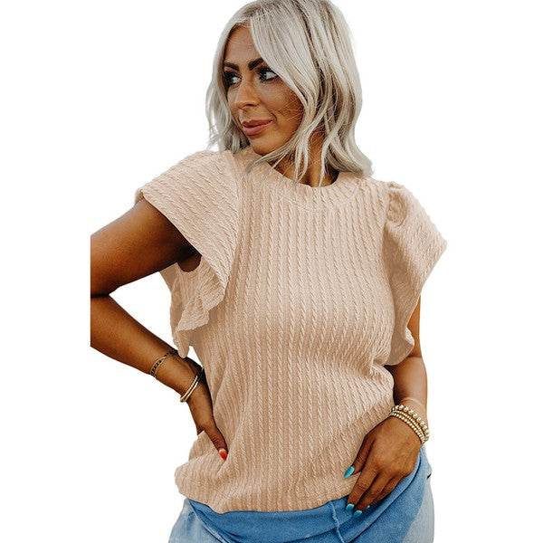 Solid Color Textured Flutter Sleeve Top - Shop Style & More | Fresh Looks, Everyday Deals & Free Shipping