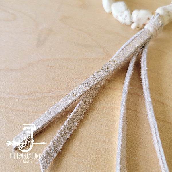 White Turquoise Beaded Bracelet w/ Leather Tassel - Shop Style & More | Fresh Looks, Everyday Deals & Free Shipping