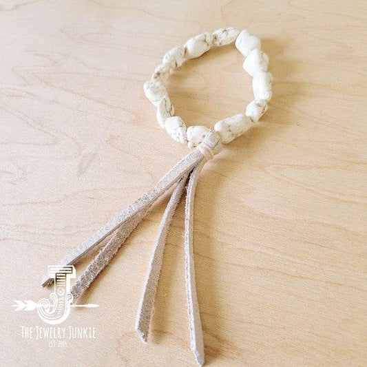 White Turquoise Beaded Bracelet w/ Leather Tassel - Shop Style & More | Fresh Looks, Everyday Deals & Free Shipping