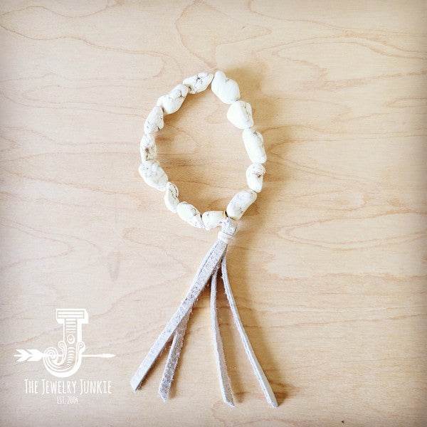 White Turquoise Beaded Bracelet w/ Leather Tassel - Shop Style & More | Fresh Looks, Everyday Deals & Free Shipping