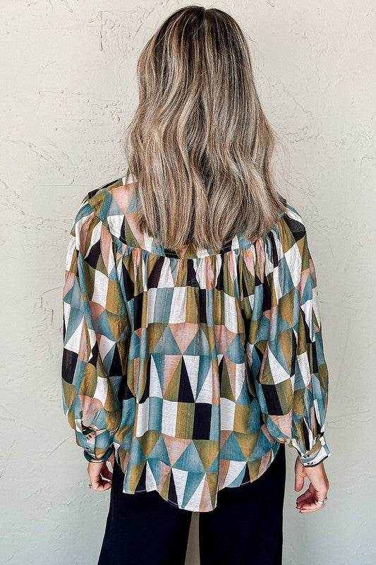 Print Buttoned Balloon Sleeve Loose Fit Shirt - Shop Style & More | Fresh Looks, Everyday Deals & Free Shipping