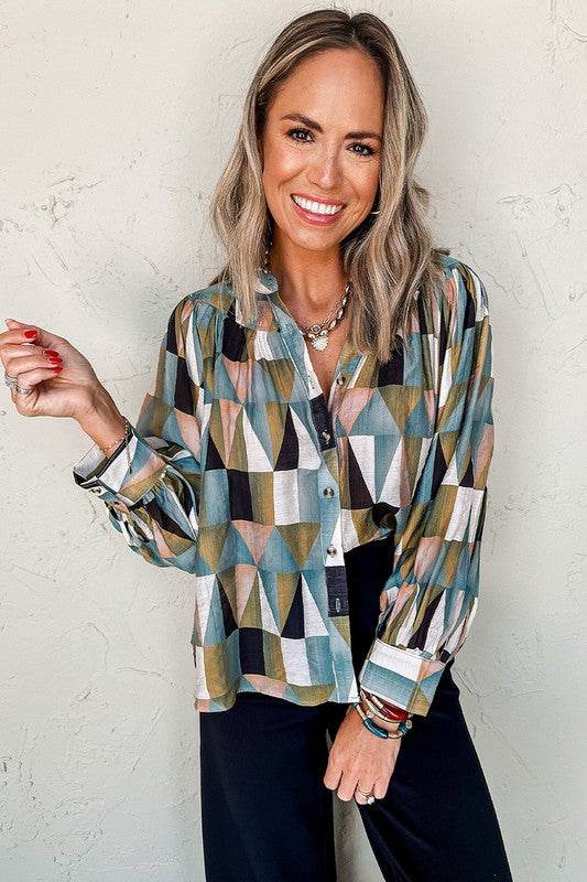 Print Buttoned Balloon Sleeve Loose Fit Shirt - Shop Style & More | Fresh Looks, Everyday Deals & Free Shipping