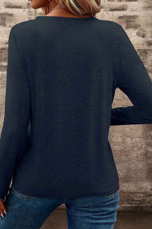 V Neck Pocket Patched Long Sleeve Blouse - Shop Style & More | Fresh Looks, Everyday Deals & Free Shipping