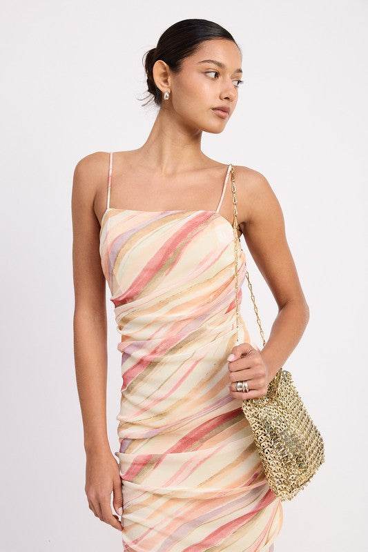 RUCHED MESH MIDI DRESS WITH ADJUSTABLE STRAPS - Shop Style & More | Fresh Looks, Everyday Deals & Free Shipping