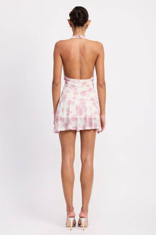 FLARED MINI DRESS WITH HALTER NECK AND LACE TRIM - Shop Style & More | Fresh Looks, Everyday Deals & Free Shipping
