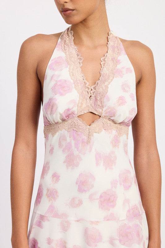 FLARED MINI DRESS WITH HALTER NECK AND LACE TRIM - Shop Style & More | Fresh Looks, Everyday Deals & Free Shipping