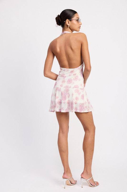 FLARED MINI DRESS WITH HALTER NECK AND LACE TRIM - Shop Style & More | Fresh Looks, Everyday Deals & Free Shipping