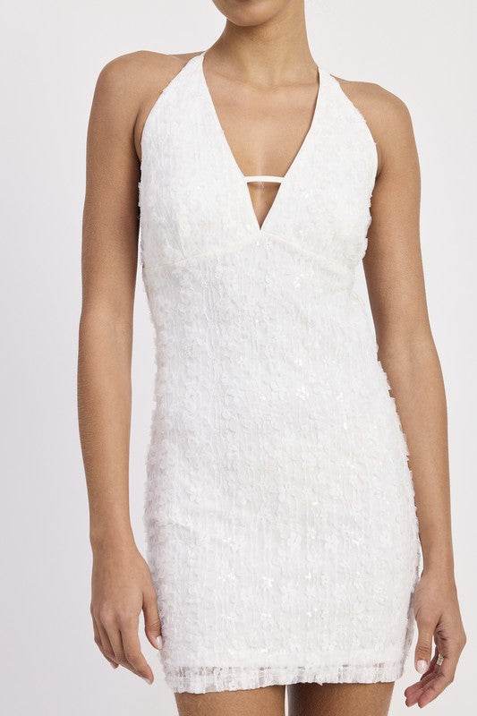 HALTER NECK MINI LACE DRESS WTIH BACK TIE - Shop Style & More | Fresh Looks, Everyday Deals & Free Shipping