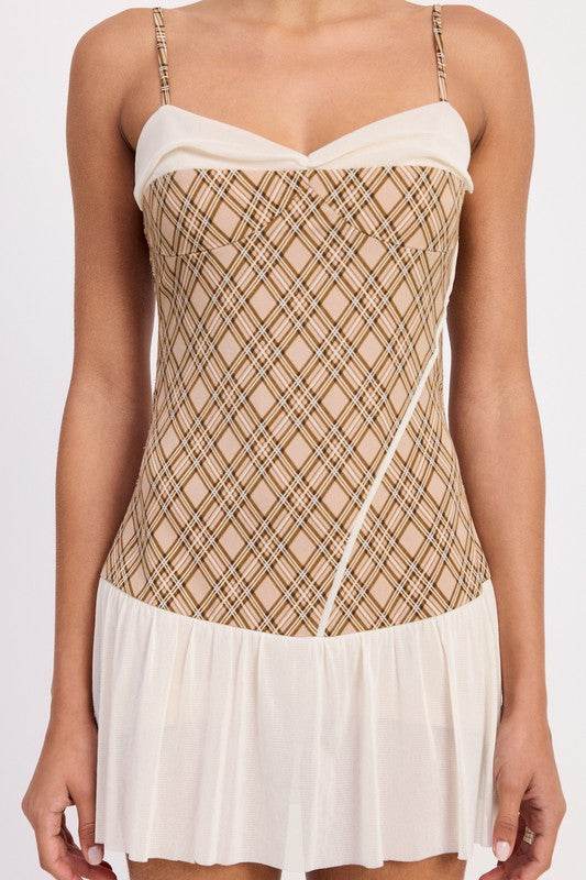 PLAID RUCHED MINI DRESS WITH CONTRAST TRIM - Shop Style & More | Fresh Looks, Everyday Deals & Free Shipping