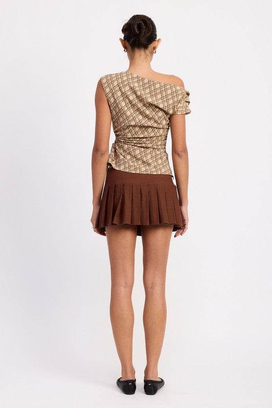 ASYMMETRIC ONE SHOULDER RUCHED PLAID TOP - Shop Style & More | Fresh Looks, Everyday Deals & Free Shipping