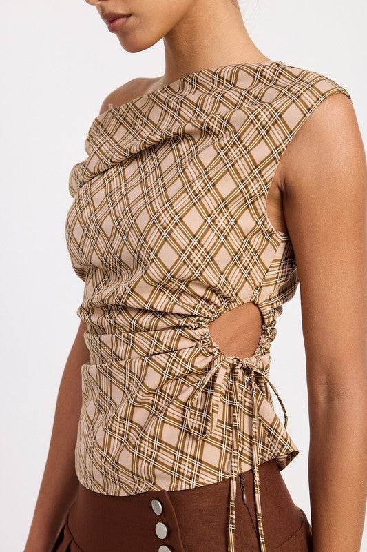 ASYMMETRIC ONE SHOULDER RUCHED PLAID TOP - Shop Style & More | Fresh Looks, Everyday Deals & Free Shipping