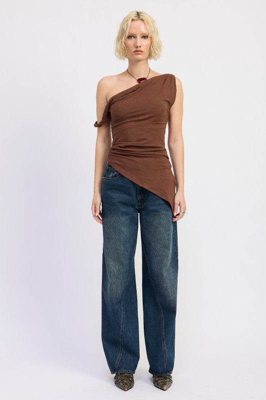 ONE SHOULDER ASYMMETRICAL HEM TOP WITH SIDE TWIST - Shop Style & More | Fresh Looks, Everyday Deals & Free Shipping