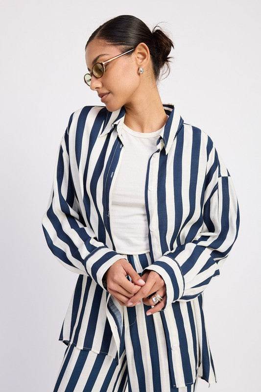 RELAXED FIT VERTICAL STRIPE BUTTON UP SHIRT - Shop Style & More | Fresh Looks, Everyday Deals & Free Shipping
