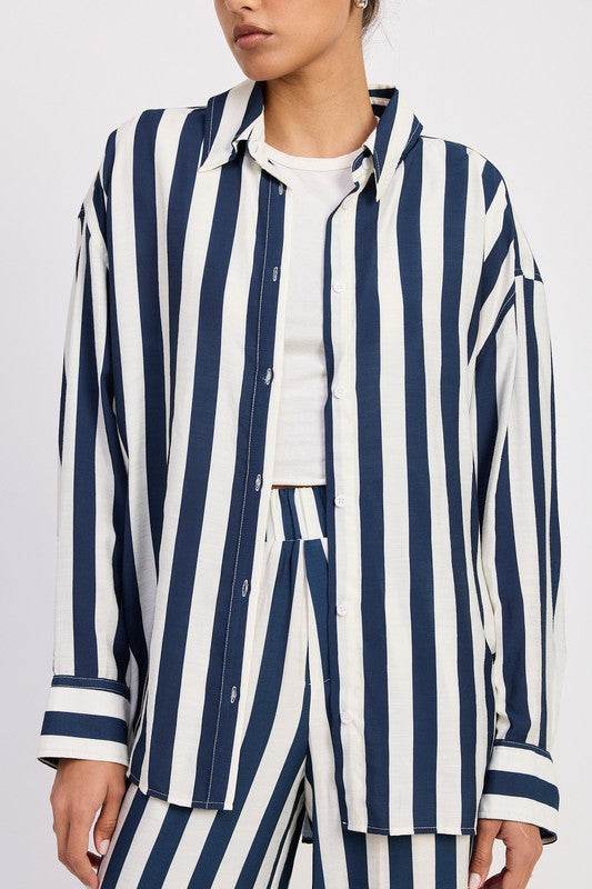 RELAXED FIT VERTICAL STRIPE BUTTON UP SHIRT - Shop Style & More | Fresh Looks, Everyday Deals & Free Shipping