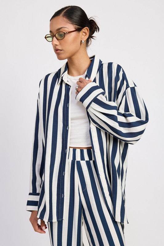 RELAXED FIT VERTICAL STRIPE BUTTON UP SHIRT - Shop Style & More | Fresh Looks, Everyday Deals & Free Shipping