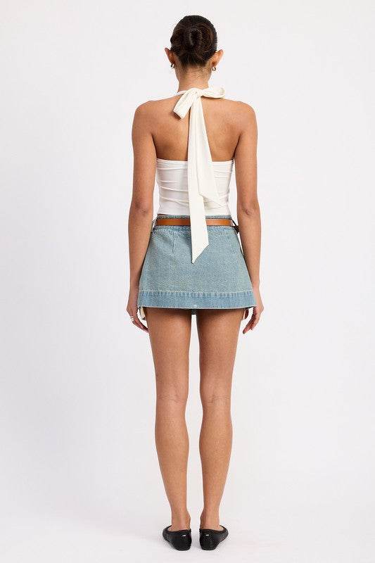 PLEATED DENIM MINI SKIRT WITH CONTRAST HEM DETAIL - Shop Style & More | Fresh Looks, Everyday Deals & Free Shipping