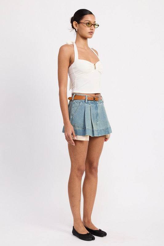 PLEATED DENIM MINI SKIRT WITH CONTRAST HEM DETAIL - Shop Style & More | Fresh Looks, Everyday Deals & Free Shipping