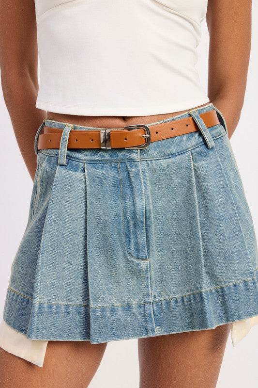PLEATED DENIM MINI SKIRT WITH CONTRAST HEM DETAIL - Shop Style & More | Fresh Looks, Everyday Deals & Free Shipping