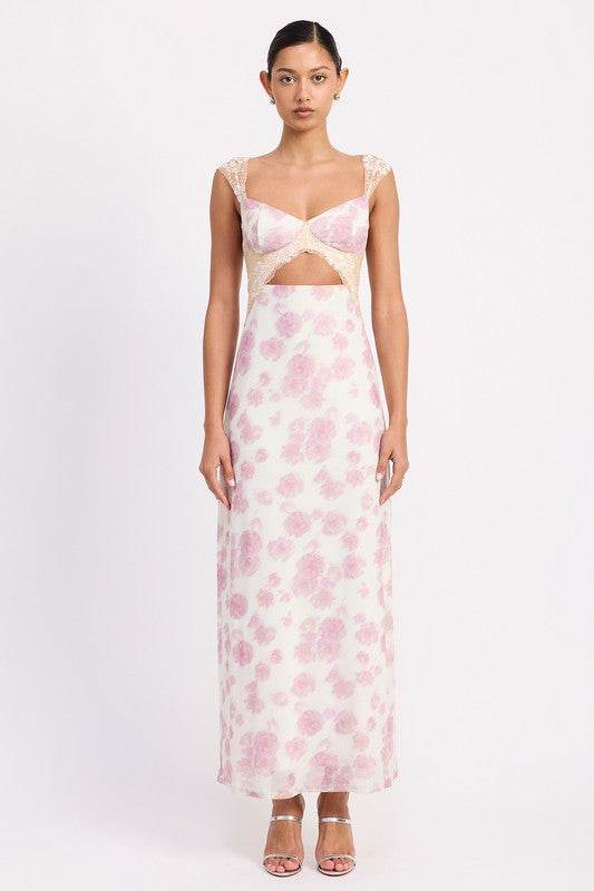 FLORAL MESH LACE TRIM MAXI DRESS WITH BUST CUTOUT - Shop Style & More | Fresh Looks, Everyday Deals & Free Shipping