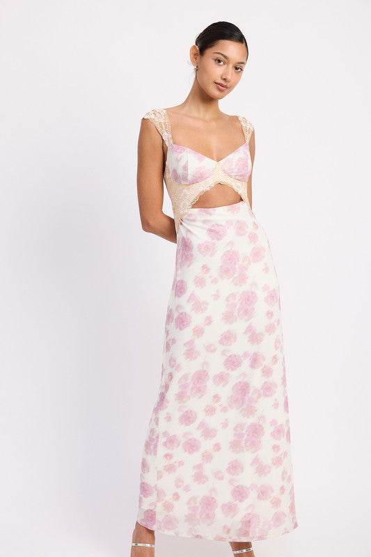 FLORAL MESH LACE TRIM MAXI DRESS WITH BUST CUTOUT - Shop Style & More | Fresh Looks, Everyday Deals & Free Shipping