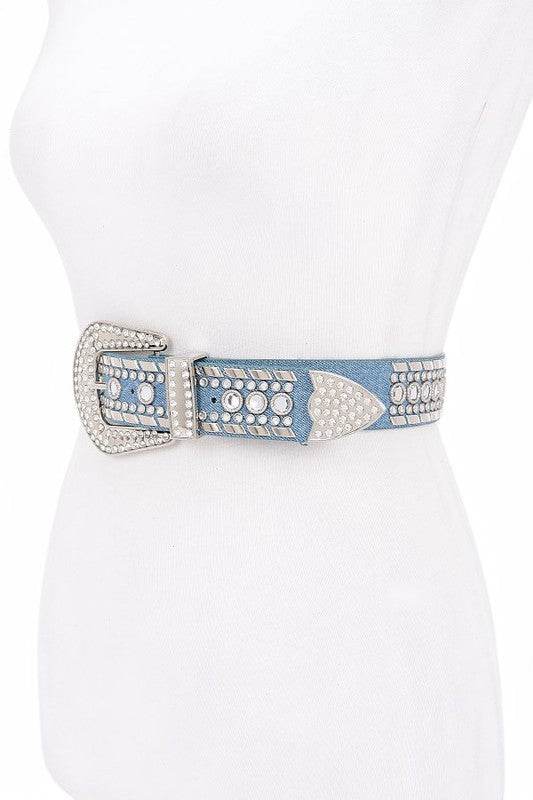 Mix Stud Rhinestone Denim Western Belt - Shop Style & More | Fresh Looks, Everyday Deals & Free Shipping