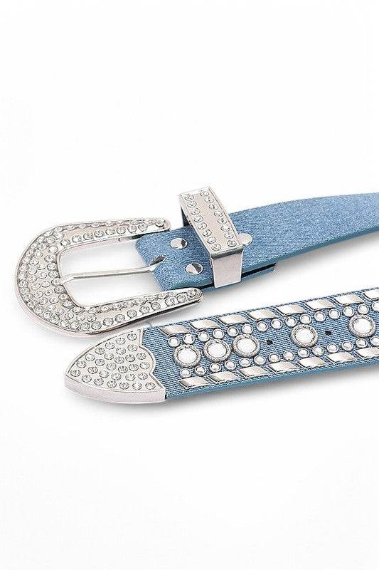 Mix Stud Rhinestone Denim Western Belt - Shop Style & More | Fresh Looks, Everyday Deals & Free Shipping