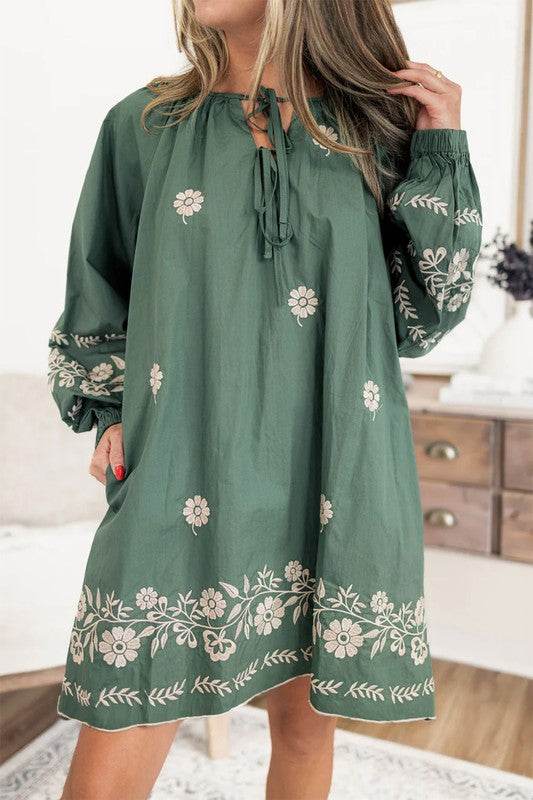 Tie Neck Boho Floral Puff Sleeve Shift Dress - Shop Style & More | Fresh Looks, Everyday Deals & Free Shipping