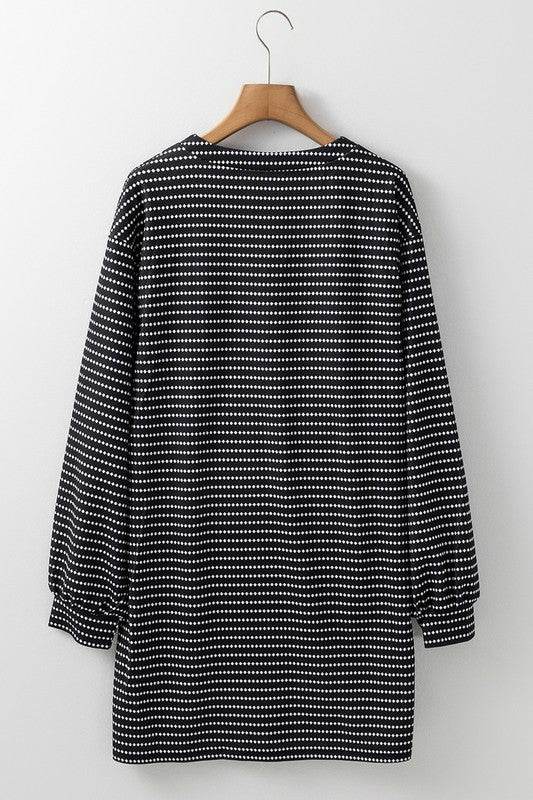 Black Striped V Neck Long Puff Sleeve Shift Dress - Shop Style & More | Fresh Looks, Everyday Deals & Free Shipping