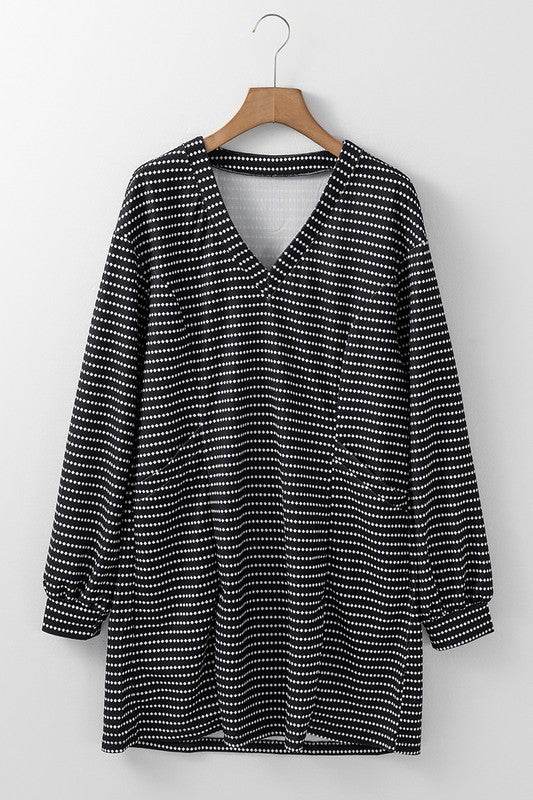 Black Striped V Neck Long Puff Sleeve Shift Dress - Shop Style & More | Fresh Looks, Everyday Deals & Free Shipping