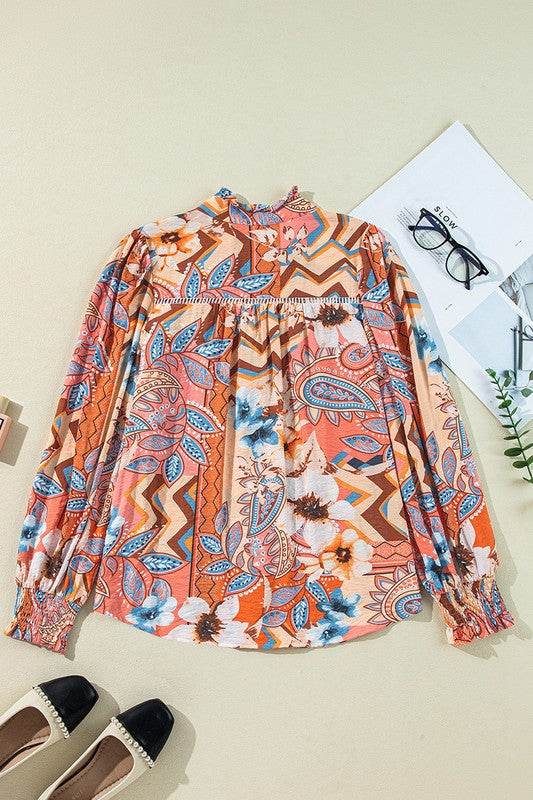 Floral Print Shirred Cuff Buttoned Loose Shirt - Shop Style & More | Fresh Looks, Everyday Deals & Free Shipping