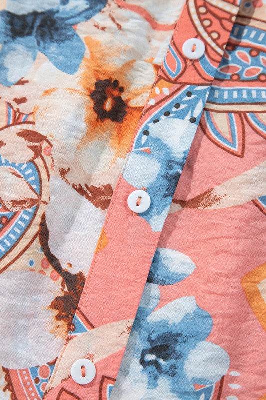 Floral Print Shirred Cuff Buttoned Loose Shirt - Shop Style & More | Fresh Looks, Everyday Deals & Free Shipping