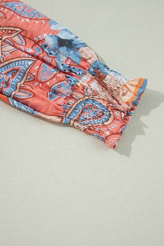 Floral Print Shirred Cuff Buttoned Loose Shirt - Shop Style & More | Fresh Looks, Everyday Deals & Free Shipping