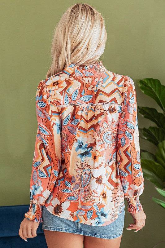 Floral Print Shirred Cuff Buttoned Loose Shirt - Shop Style & More | Fresh Looks, Everyday Deals & Free Shipping