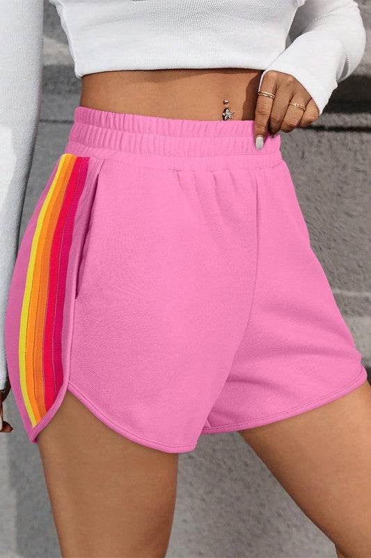 Color Block Elastic High Waist Active Shorts - Shop Style & More | Fresh Looks, Everyday Deals & Free Shipping