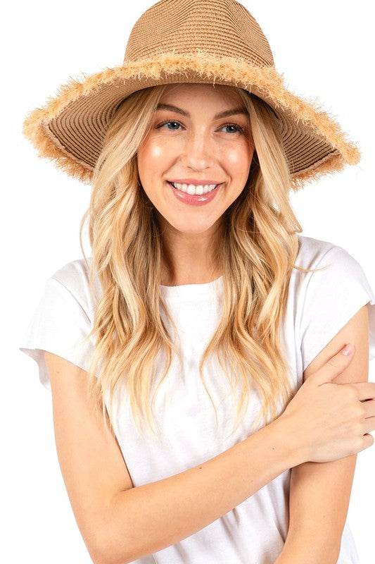 Frayed Band 2 Tone Straw Sun Hat - Shop Style & More | Fresh Looks, Everyday Deals & Free Shipping