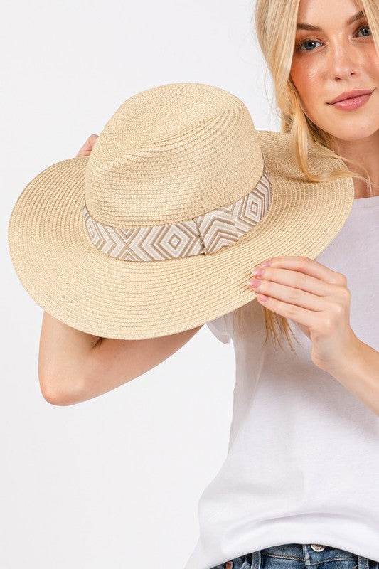 Aztec Jacquard Ribbon Straw Fedora Hat - Shop Style & More | Fresh Looks, Everyday Deals & Free Shipping
