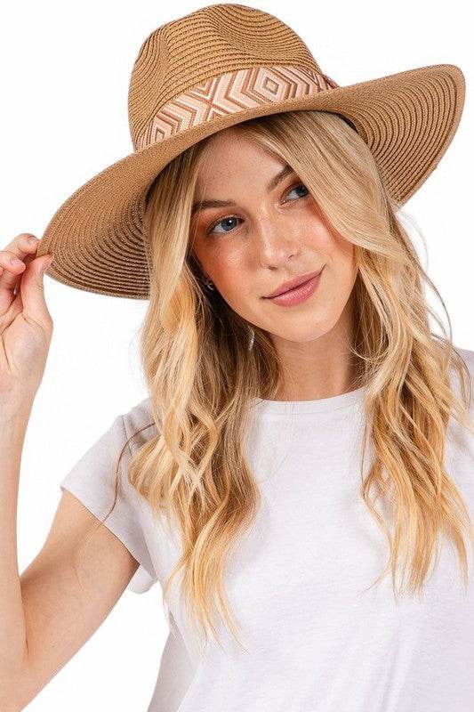 Aztec Jacquard Ribbon Straw Fedora Hat - Shop Style & More | Fresh Looks, Everyday Deals & Free Shipping