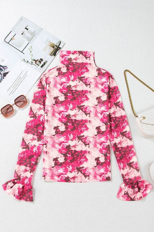 Rose Floral Mesh Flounce Sleeve Mock Neck Blouse - Shop Style & More | Fresh Looks, Everyday Deals & Free Shipping